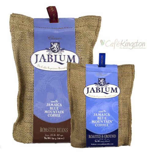 JABLUM Classic 100% Jamaica Blue Mountain Coffee. Available in whole beans, roasted ground at 8oz and 16oz packages.