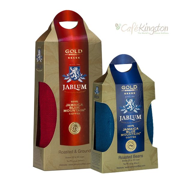 JABLUM Gold 100% Jamaica Blue Mountain Coffee. Available in 8oz as well as 16oz Whole Beans or Roasted Ground